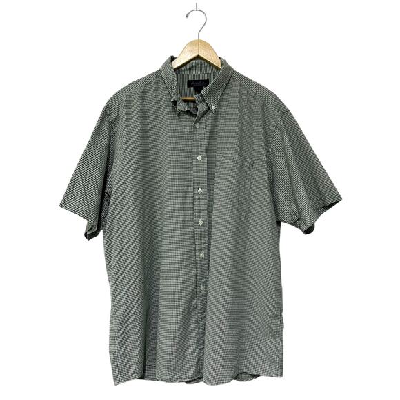 Brooks Brothers Mens Button Up Short Sleeve Gingham Check Shirt Green Cotton XL - Picture 1 of 6